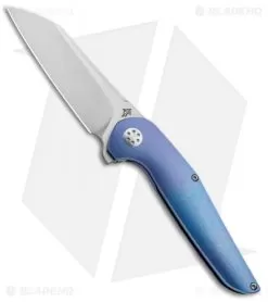 APurvis Blades Progeny Blue Titanium Frame Lock Flipper Knife (3.25" Stonewash)