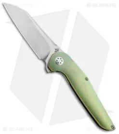 APurvis Blades Progeny Green Titanium Frame Lock Flipper Knife (3.25" Stonewash)