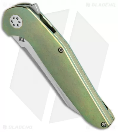 APurvis Blades Progeny Green Titanium Frame Lock Flipper Knife (3.25" Stonewash) 2 APurvis Blades Progeny Green Titanium Frame Lock Flipper Knife (3.25" Stonewash) - Image 2