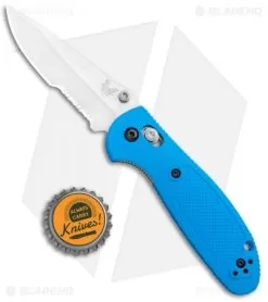 Benchmade Mini Griptilian AXIS Lock Knife Blue (2.91" Satin Serr) 556S-BLU -Knife Shop Benchmade Mini Griptilian AXIS Blue Satin Serr 556S BLU BHQ 112491 jr bottlecap