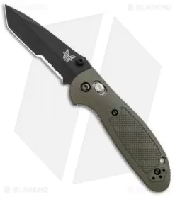 Benchmade Mini Griptilian OD Green Tanto Knife (2.91" Black Serr) 557SBKOD