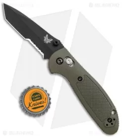 Benchmade Mini Griptilian OD Green Tanto Knife (2.91" Black Serr) 557SBKOD -Knife Shop Benchmade Mini Griptilian AXIS OD Green Tanto Black Serr 557SBKOD BHQ 112500 jr bottlecap
