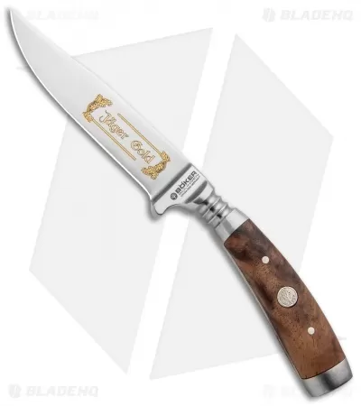 Boker Jager Gold Gobec Nicker Fixed Blade Knife Walnut Wood (4" Satin) 122532 1 Boker Jager Gold Gobec Nicker Fixed Blade Knife Walnut Wood (4" Satin) 122532