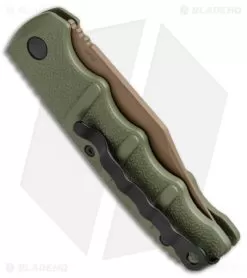 Boker Desert Warrior Kalashnikov Bowie Automatic Knife OD Green (D2 Copper) -Knife Shop Boker Kalashnikov Bowie Auto Desert Warrior OD Green Copper 01KALS22N BHQ 17106 jr side 2