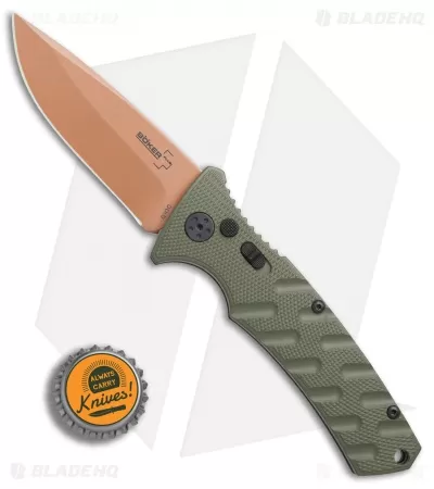 Boker Strike Desert Warrior Automatic Knife OD Green (3.25" D2 Copper) 4 Boker Strike Desert Warrior Automatic Knife OD Green (3.25" D2 Copper) - Image 4
