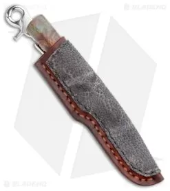 Burr Oak Drop Point Dangler Fixed Blade Knife Afzelia/Ebony (3.5" Damascus) -Knife Shop Burr Oak Knives DP Dangler Stabilized Afzelia Ebony BHQ 99349 jr sheath