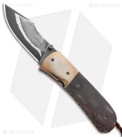 Burr Oak Knives Harpoon Mini Knife Snakeskin Micarta/Bronze (3" San Mai)