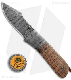 Burr Oak Knives Harpoon Mini Knife Curly Oak/Damascus (2.75" Damascus) -Knife Shop Burr Oak Knives Harpoon mini curly oak damascus BHQ 71614 er size