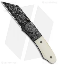 Burr Oak Knives Mini Combat Utility Knife Walrus Ivory (2.5" Mosaic Damascus)