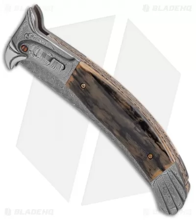 Chuck Gedraitis Alicanto Eagle Automatic Knife Mammoth Ivory (4.75" Damascus) 2 Chuck Gedraitis Alicanto Eagle Automatic Knife Mammoth Ivory (4.75" Damascus) - Image 2