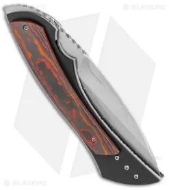 Corrie Schoeman B Ware Flipper Knife Fat Carbon (3.25" Damascus) -Knife Shop Corrie Schoeman B Ware Flipper Fat Carbon Damascus BHQ 24342 jr side