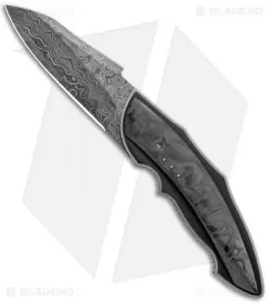 Corrie Schoeman Ilusion Flipper Knife Marble Carbon Fiber/G-10 (3.5" Damascus)