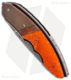 Corrie Schoeman Snout Liner Lock Knife Orange Giraffe Bone (2.5" Damascus) -Knife Shop Corrie Schoeman Snout Orange Giraffe Bone Damascus BHQ 86775 er spine