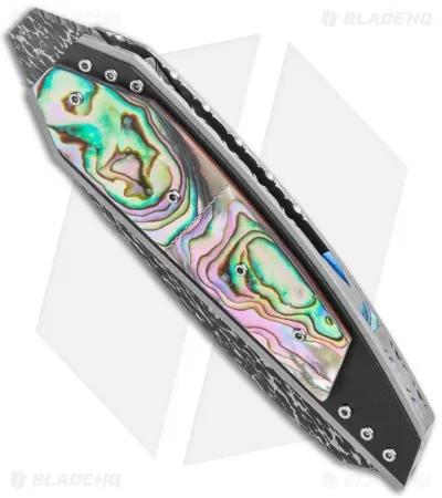 Corrie Schoeman Strike Liner Lock Knife Abalone/Carbon Fiber (3" Damascus) 2 Corrie Schoeman Strike Liner Lock Knife Abalone/Carbon Fiber (3" Damascus) - Image 2