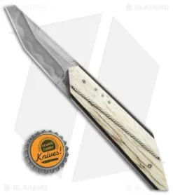 Corrie Schoeman T-Mate Flipper Knife Giraffe Bone (2.5" Hamon) -Knife Shop Corrie Schoeman T mate giraffe bone hamon BHQ 72039 er size