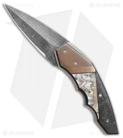 Corrie Schoeman X-Ecute Flipper Knife Abalone/Carbon Fiber (6" Damascus)