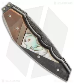 Corrie Schoeman X-Ecute Flipper Knife Abalone/Carbon Fiber (6" Damascus) -Knife Shop Corrie Schoeman XEcute abalone cf damascus BHQ 72036 er side