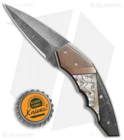 Corrie Schoeman X-Ecute Flipper Knife Abalone/Carbon Fiber (6" Damascus) -Knife Shop Corrie Schoeman XEcute abalone cf damascus BHQ 72036 er size
