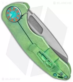 Curtiss Custom Knives F3 Medium Slim Frame Lock Knife Green SW Titanium (3" TT) -Knife Shop Curtiss Knives F3 Medium Slim FL Wharncliffe Ti Green SW BHQ 172847 jr side