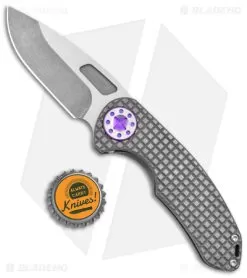 Curtiss Custom F3 Med Slim Frame Lock Knife Frag Titanium (3.15" TT MagnaCut) -Knife Shop Curtiss Knives F3 Medium Slim Frag Milled Ti Purple Hardware SW BHQ 172872 jr bottlecap