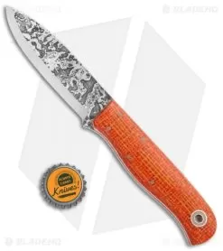 Fiddleback Forge Arete Fixed Blade Knife Orange Burlatex (3.875" Satin) -Knife Shop Fiddleback Forge Arete Fixed Orange Burlatex Satin BHQ 91818 jr bottlecap
