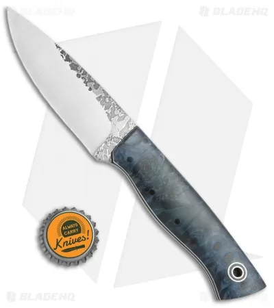 Fiddleback Forge Bushfinger Fixed Blade Knife Blue Dyed Maple Burl (4" Satin) 3 Fiddleback Forge Bushfinger Fixed Blade Knife Blue Dyed Maple Burl (4" Satin) - Image 3