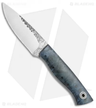 Fiddleback Forge Bushfinger Fixed Blade Knife Blue Dyed Maple Burl (4" Satin) 1 Fiddleback Forge Bushfinger Fixed Blade Knife Blue Dyed Maple Burl (4" Satin)