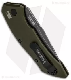 Kershaw Launch 1 Automatic Knife Olive Green Aluminum (3.4" BlackWash) 7100OLBW -Knife Shop Kershaw Launch 1 Automatic Olive Green Aluminum BlackWash 7100OLBW BHQ 91250 jr side