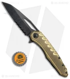 Microtech Sigil MK6 Frame Lock Knife Brass/Black (3.75" DLC Serr) -Knife Shop MICROTECH SIGIL MK6 FL BRASS BLACK DLC SERR 196 2 DLCBR BHQ 76137 JR bottlecap 2
