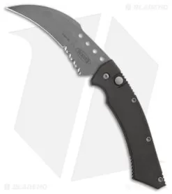Microtech Hawk Automatic Knife Black Aluminum (4" Serrated BB ATS-34)