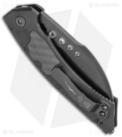 Microtech Signature Series Hawk Auto Knife Black Al. CF Inlay (4" Black DLC) -Knife Shop Microtech Hawk Automatic Knife Black DLC CF Inlay 4 Black BHQ 118832 LS Side