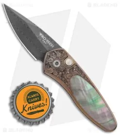 Pro-Tech Sprint Ultimate Custom Automatic Knife Bronze/Pearl (1.95" Damascus) -Knife Shop Pro Tech Sprint Ultimate Custom Auto Bronze Pearl Damascus BHQ 95682 jr bottlecap
