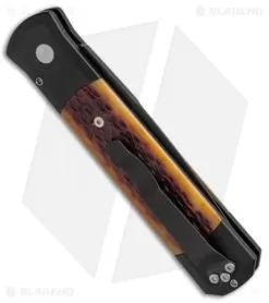 Pro-Tech Godfather Automatic Knife Black W/ Amber Jig Bone (4" Black Plain) 962 -Knife Shop Protech Godfather Amber Jig Bone Black BHQ 1486 jr side