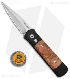 Pro-Tech Godson Automatic Knife Dyed Box Elder Burl (3.15" Satin) 706-DB -Knife Shop Protech Godson Dyed Box Elder Burl 706 DB BHQ 68791 jr bottlecap 2