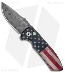 Pro-Tech SBR PK Custom Anodized Automatic Knife Vintage Flag (2.6" Damascus)