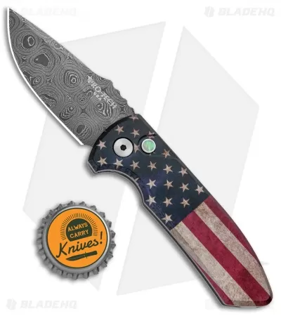 Pro-Tech SBR PK Custom Anodized Automatic Knife Vintage Flag (2.6" Damascus) 2 Pro-Tech SBR PK Custom Anodized Automatic Knife Vintage Flag (2.6" Damascus) - Image 2