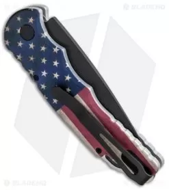 Pro-Tech TR-5 Automatic Knife Custom PK Vintage USA Flag (3.25" Black) -Knife Shop Protech TR 5 Auto Black Custom PK Vintage USA Flag Black T541 BHQ 86321 jr side