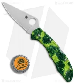 Spyderco Delica 4 Knife Flat Ground Zome Green/Yellow FRN (2.8" S30V) C11ZFPYL -Knife Shop Spyderco Delica 4 Zome Green Yellow FRN satin BHQ 76574 er bottlecap