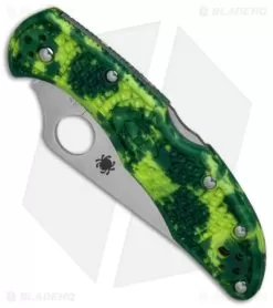 Spyderco Delica 4 Knife Flat Ground Zome Green/Yellow FRN (2.8" S30V) C11ZFPYL -Knife Shop Spyderco Delica 4 Zome Green Yellow FRN satin BHQ 76574 er spine
