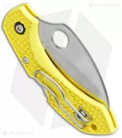 Spyderco Dragonfly 2 Hawkbill Salt Knife Yellow FRN (2.3" Satin Serr) C28SYL2HB -Knife Shop Spyderco Dragonfly 2 Hawkbill Salt Knife Yellow FRN Satin Serr C28SYL2HB BHQ 74492 jr side