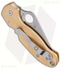 Spyderco Para 3 Pocket Knife (3" Satin) + Flytanium Brass Scales -Knife Shop Spyderco Para 3 Compression Lock Satin Flytanium Brass BHQ 164947 jr side