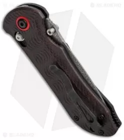 Benchmade 908-161 Stryker II AXIS Lock Knife Red/Black CF (3.57" Damasteel) Gold -Knife Shop benchmade stryker 908 161 cm side