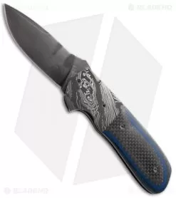 Burr Oak Knives Flipper #1 Knife Blue G-10/Carbon Fiber (3.75" Gray)