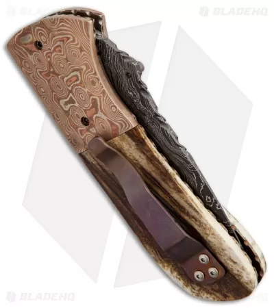 Burr Oak Knives Viper Knife Mokume/Stag (3.5" Damascus) 2 Burr Oak Knives Viper Knife Mokume/Stag (3.5" Damascus) - Image 2