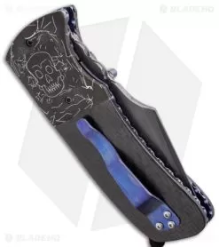 Burr Oak Knives Harpoon Knife CF/Damascus (3.75" San Mai) -Knife Shop burr oak harpoon skull cf side cm