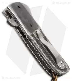 Burr Oak Knives Coffin Nail Flipper Knife Damascus/Burlap Micarta (3.5" San Mai) -Knife Shop burr oak knives coffin nail dp burlap micarta spine jm