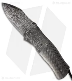 Burr Oak Knives Full Dress Dreadnought Knife Skull/Carbon Fiber (3.5" Damascus)