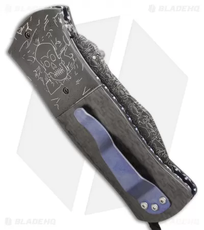 Burr Oak Knives Full Dress Dreadnought Knife Skull/Carbon Fiber (3.5" Damascus) 2 Burr Oak Knives Full Dress Dreadnought Knife Skull/Carbon Fiber (3.5" Damascus) - Image 2