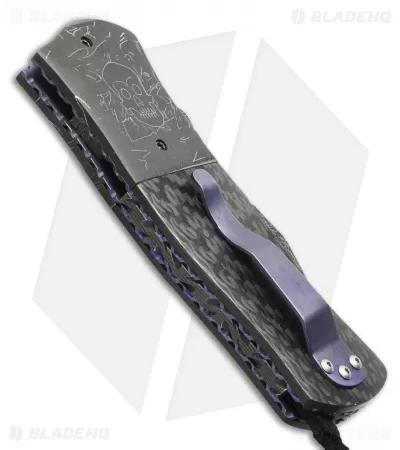 Burr Oak Knives Full Dress Dreadnought Knife Skull/Carbon Fiber (3.5" Damascus) 3 Burr Oak Knives Full Dress Dreadnought Knife Skull/Carbon Fiber (3.5" Damascus) - Image 3