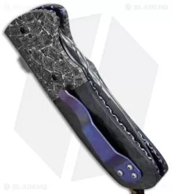 Burr Oak Knives Shard Flipper #1 Dress Knife Shred CF/Damascus (3.5" San Mai) -Knife Shop burr oak knives sharp flipper san m side cm